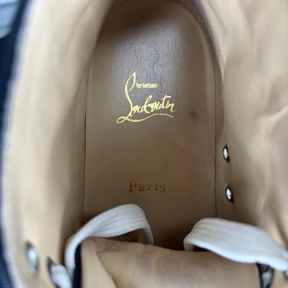 Christian Louboutin Women's High-Top Spike-Stud Sneakers - Black/White Size 8 - Picture 9 of 10